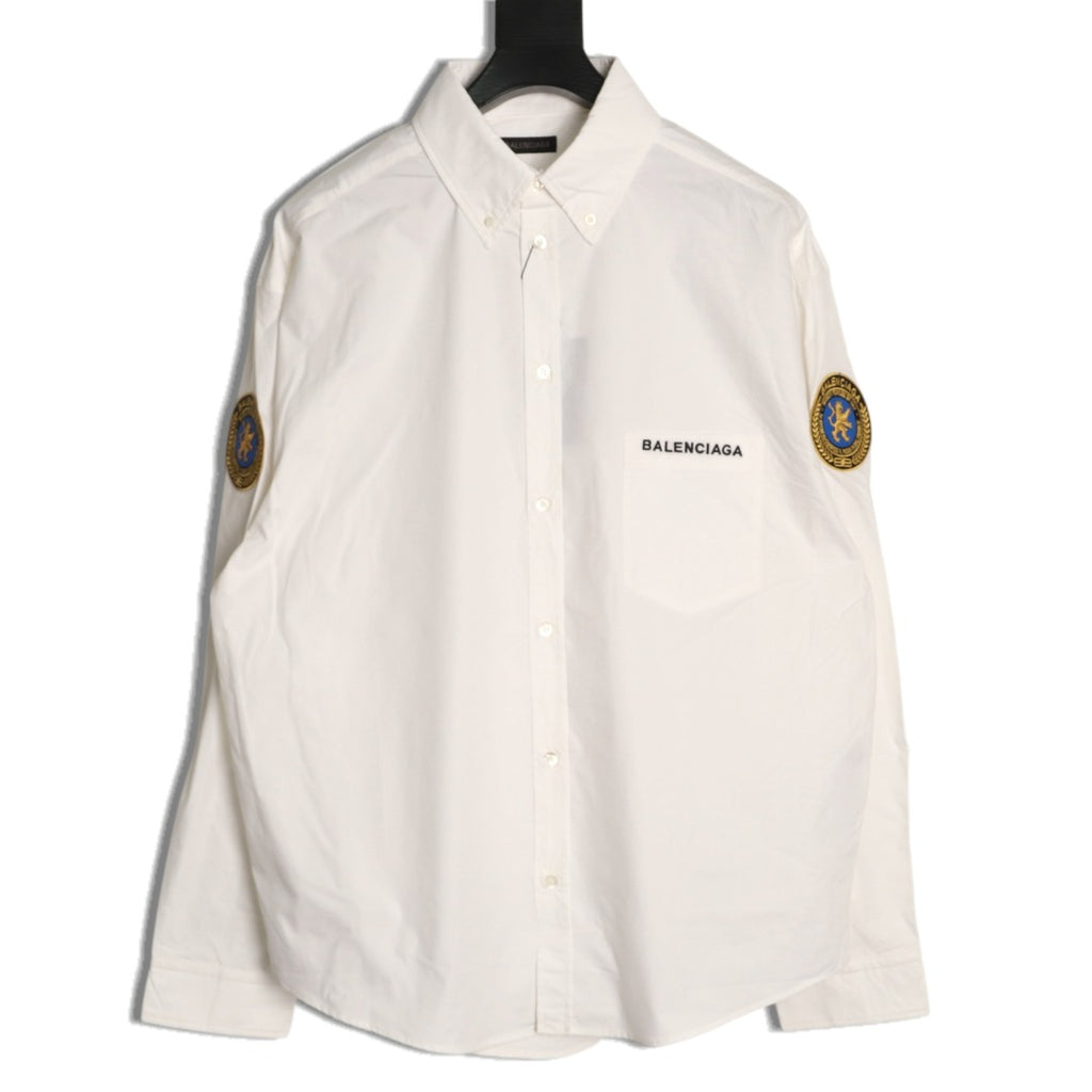 Balenciaga Manchester United Lion Crest Embroidered White Long-Sleeve Shirt