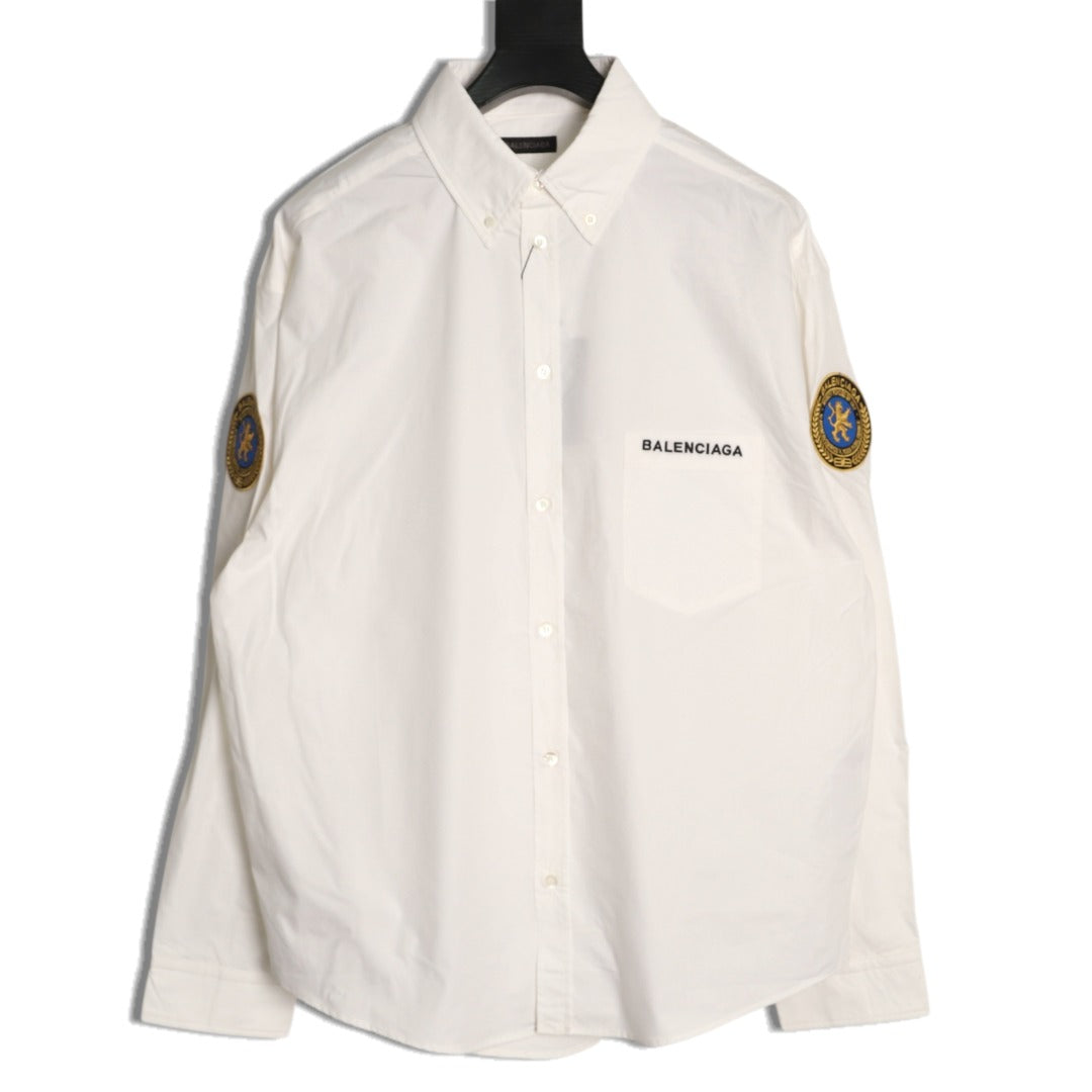 Balenciaga Manchester United Lion Crest Embroidered White Long-Sleeve Shirt