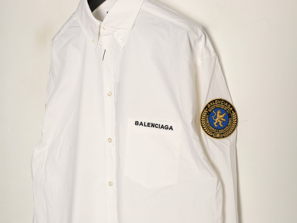 Balenciaga Manchester United Lion Crest Embroidered White Long-Sleeve Shirt