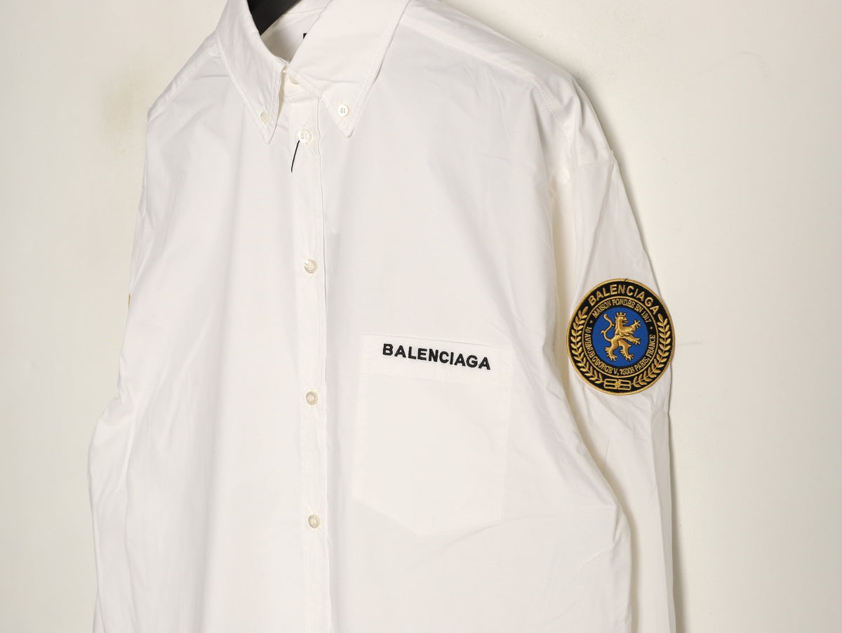 Balenciaga Manchester United Lion Crest Embroidered White Long-Sleeve Shirt