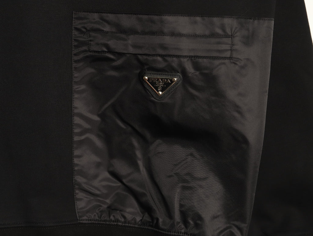 Prada Triangle Logo Utility Pocket Black Crewneck Sweatshirt