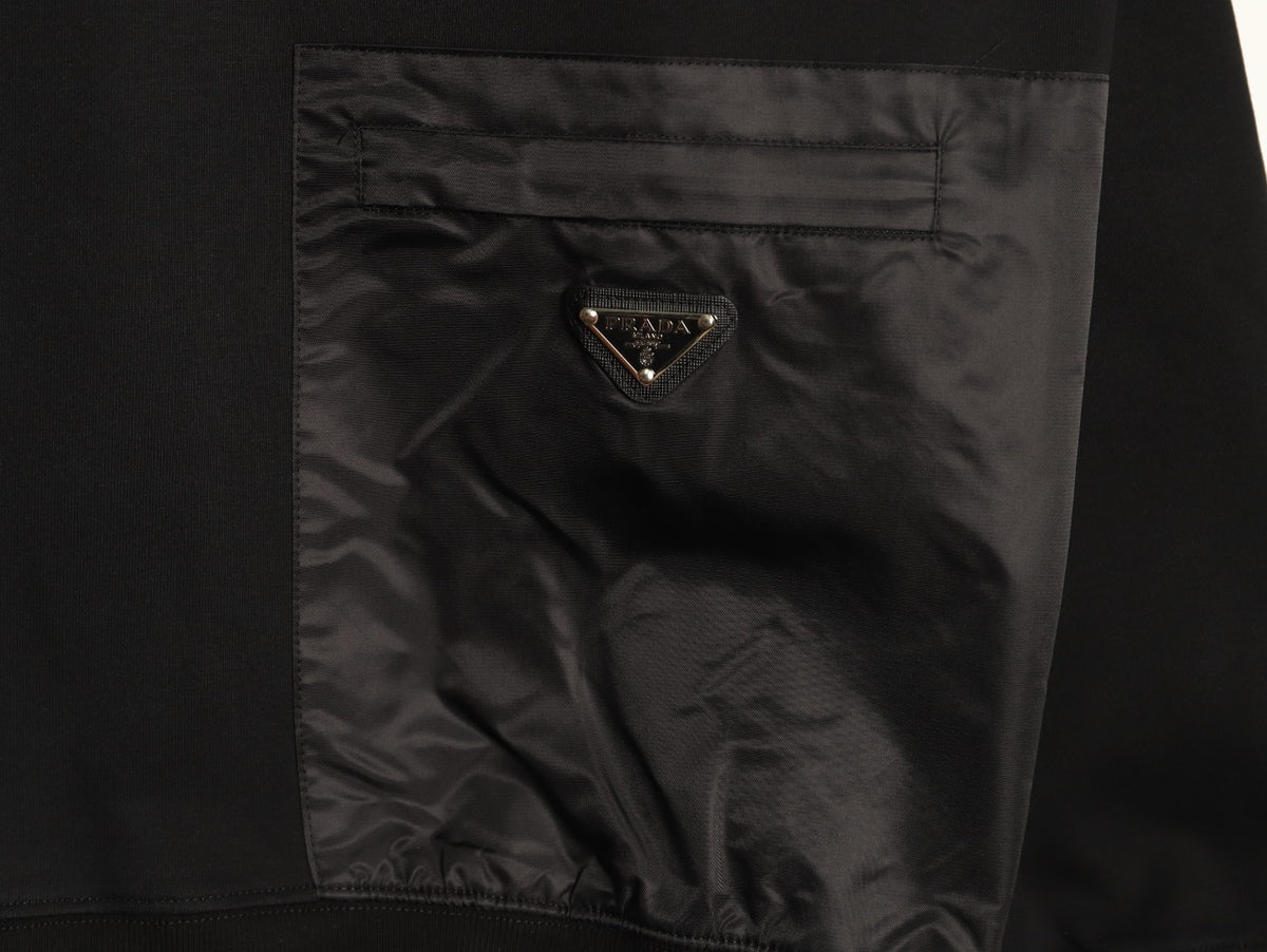 Prada Triangle Logo Utility Pocket Black Crewneck Sweatshirt