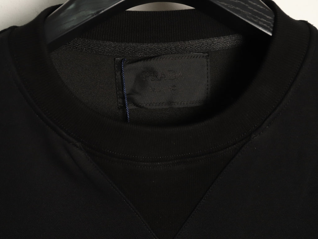 Prada Triangle Logo Utility Pocket Black Crewneck Sweatshirt