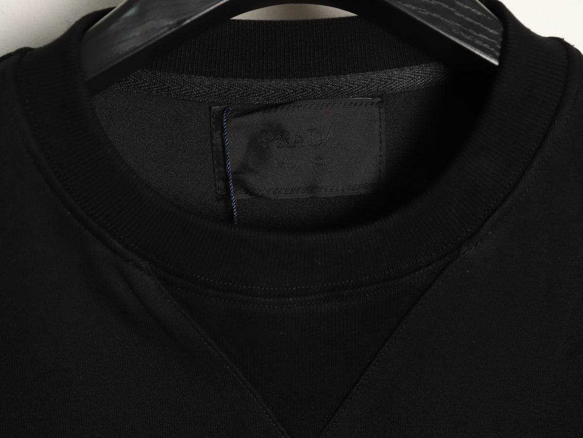 Prada Triangle Logo Utility Pocket Black Crewneck Sweatshirt