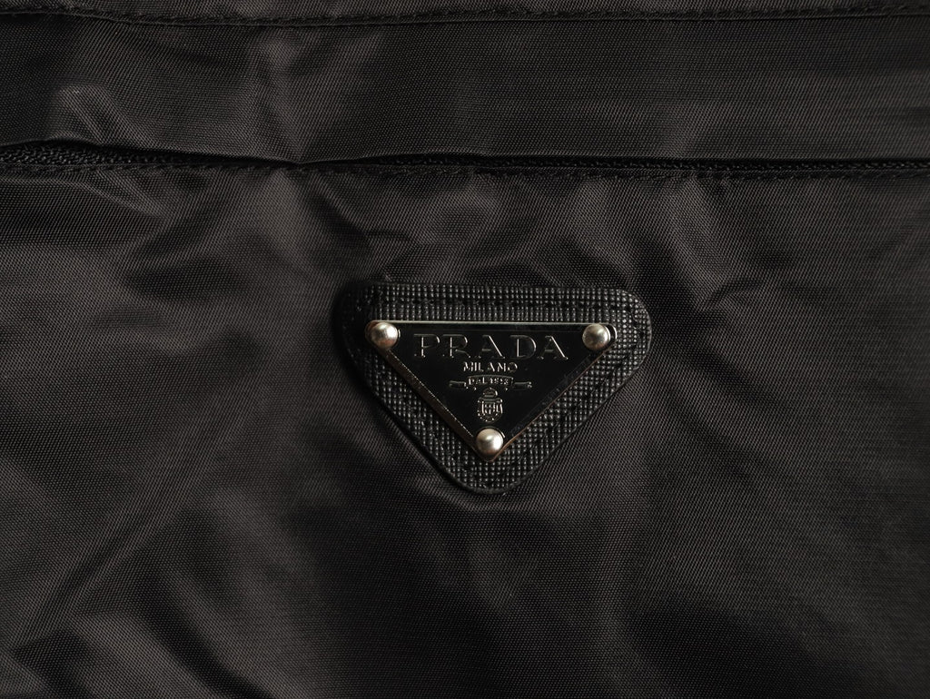 Prada Triangle Logo Utility Pocket Black Crewneck Sweatshirt