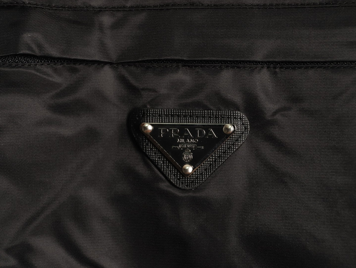 Prada Triangle Logo Utility Pocket Black Crewneck Sweatshirt