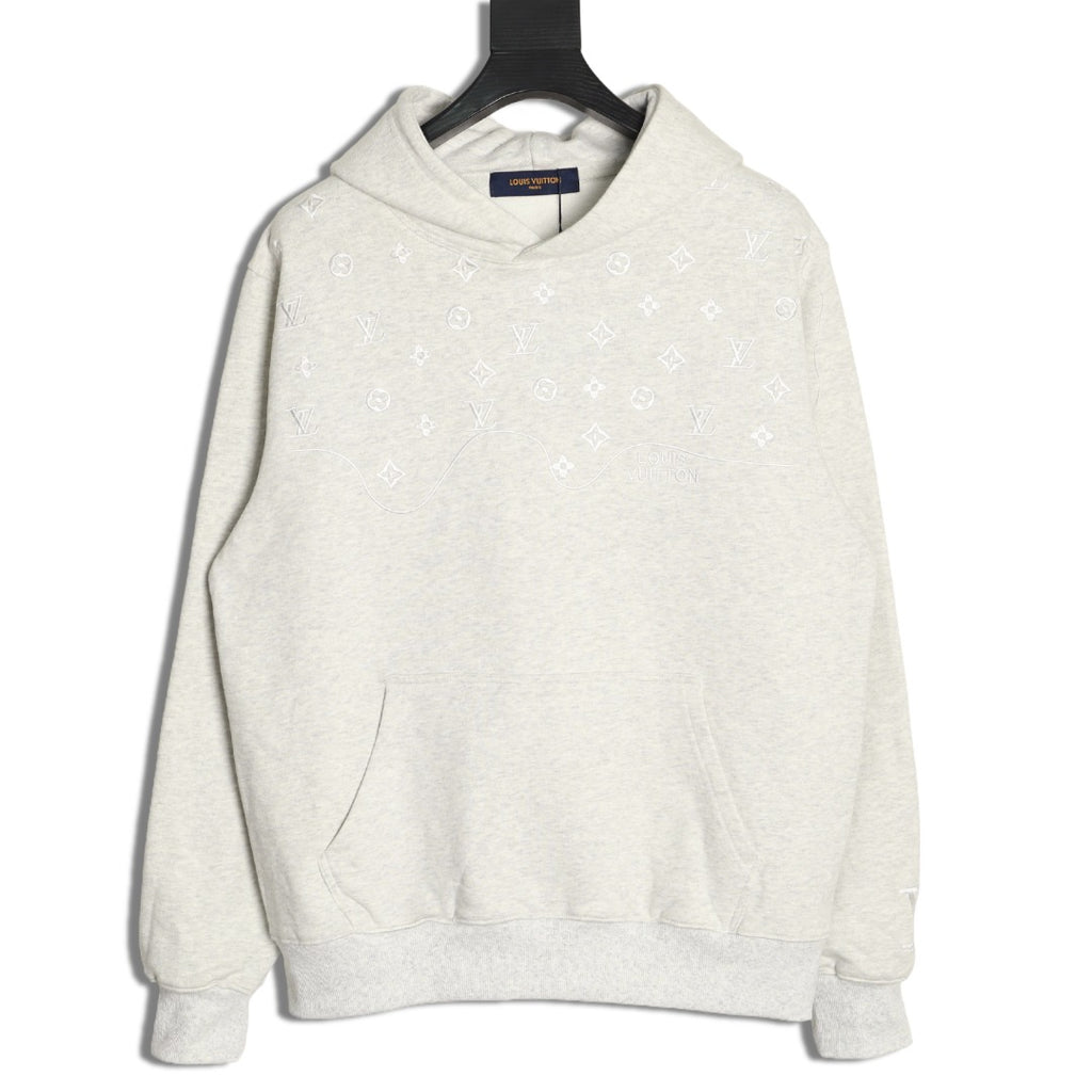 Louis Vuitton 25FW Tonal Monogram Half-Panel Embroidered Ivory Hoodie
