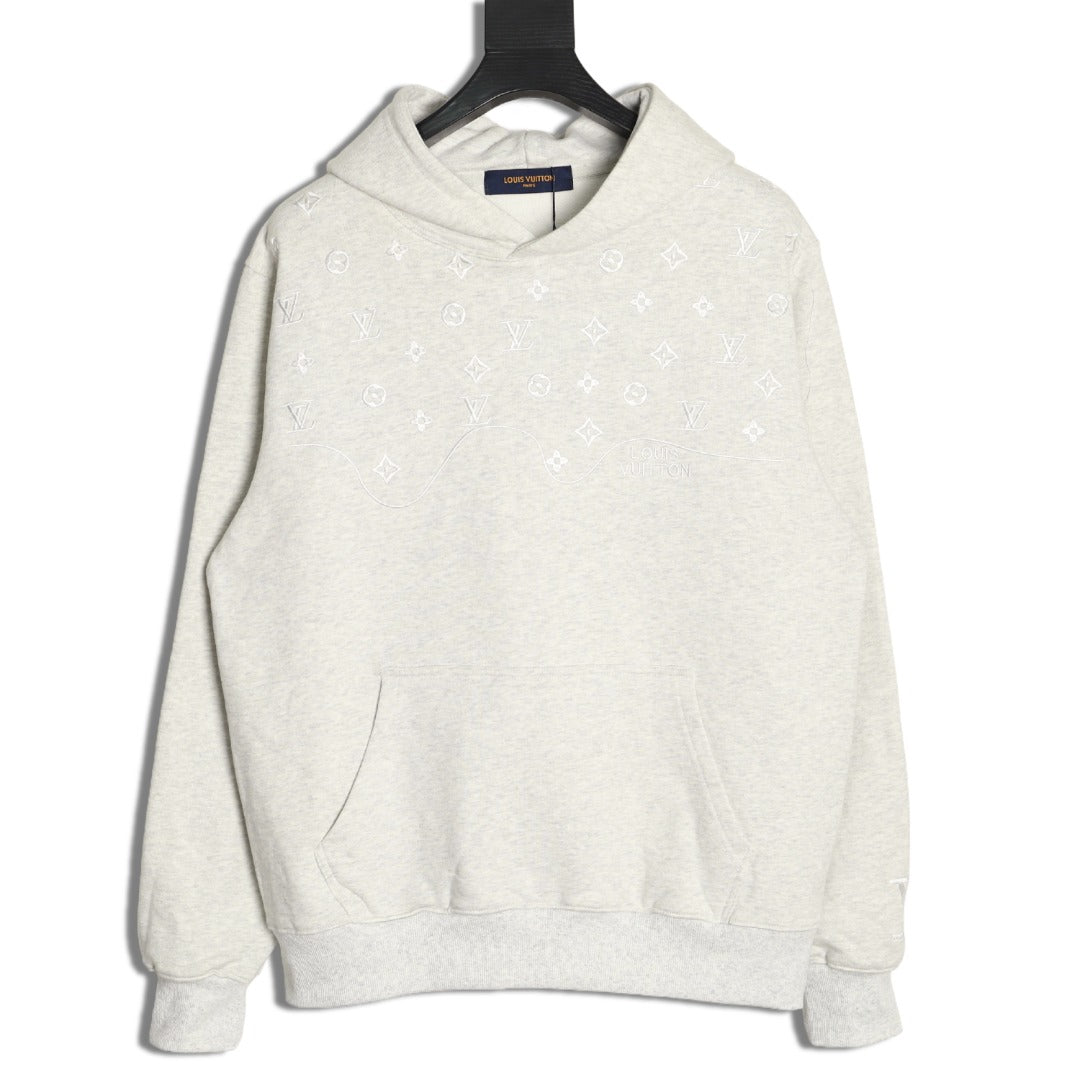 Louis Vuitton 25FW Tonal Monogram Half-Panel Embroidered Ivory Hoodie
