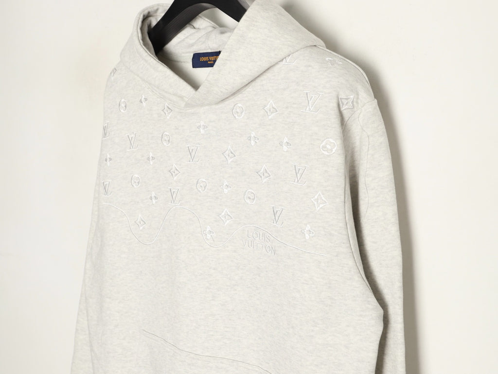 Louis Vuitton 25FW Tonal Monogram Half-Panel Embroidered Ivory Hoodie