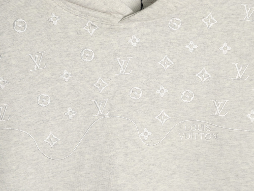 Louis Vuitton 25FW Tonal Monogram Half-Panel Embroidered Ivory Hoodie