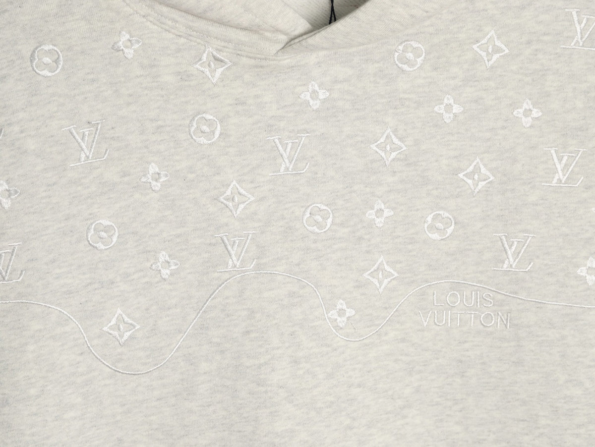Louis Vuitton 25FW Tonal Monogram Half-Panel Embroidered Ivory Hoodie