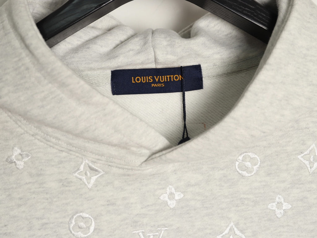 Louis Vuitton 25FW Tonal Monogram Half-Panel Embroidered Ivory Hoodie
