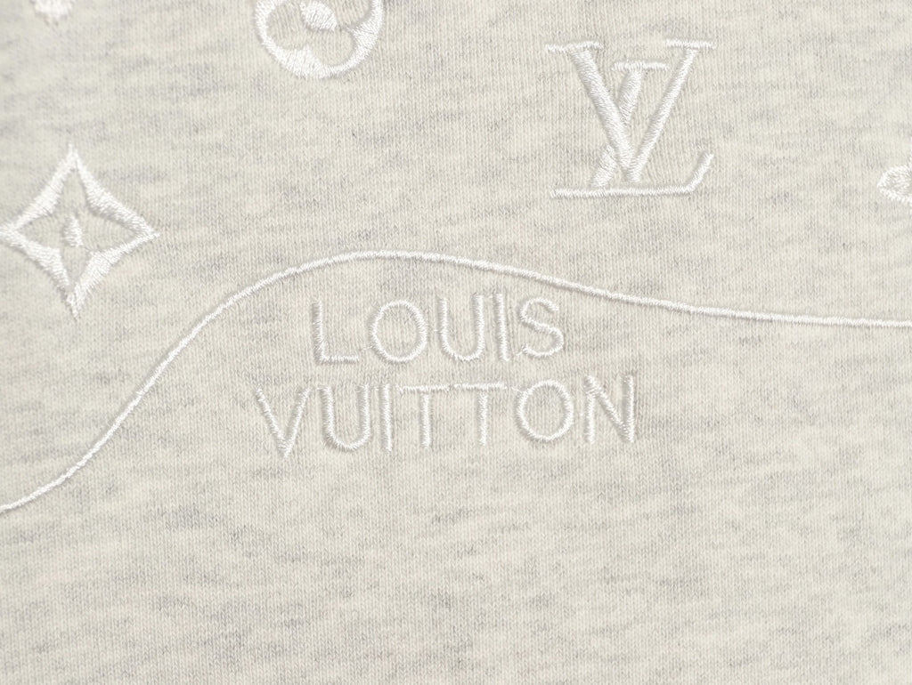 Louis Vuitton 25FW Tonal Monogram Half-Panel Embroidered Ivory Hoodie