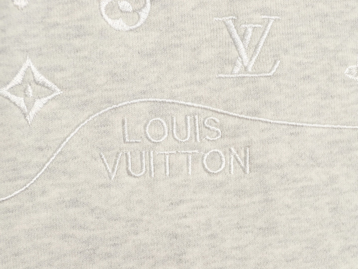Louis Vuitton 25FW Tonal Monogram Half-Panel Embroidered Ivory Hoodie