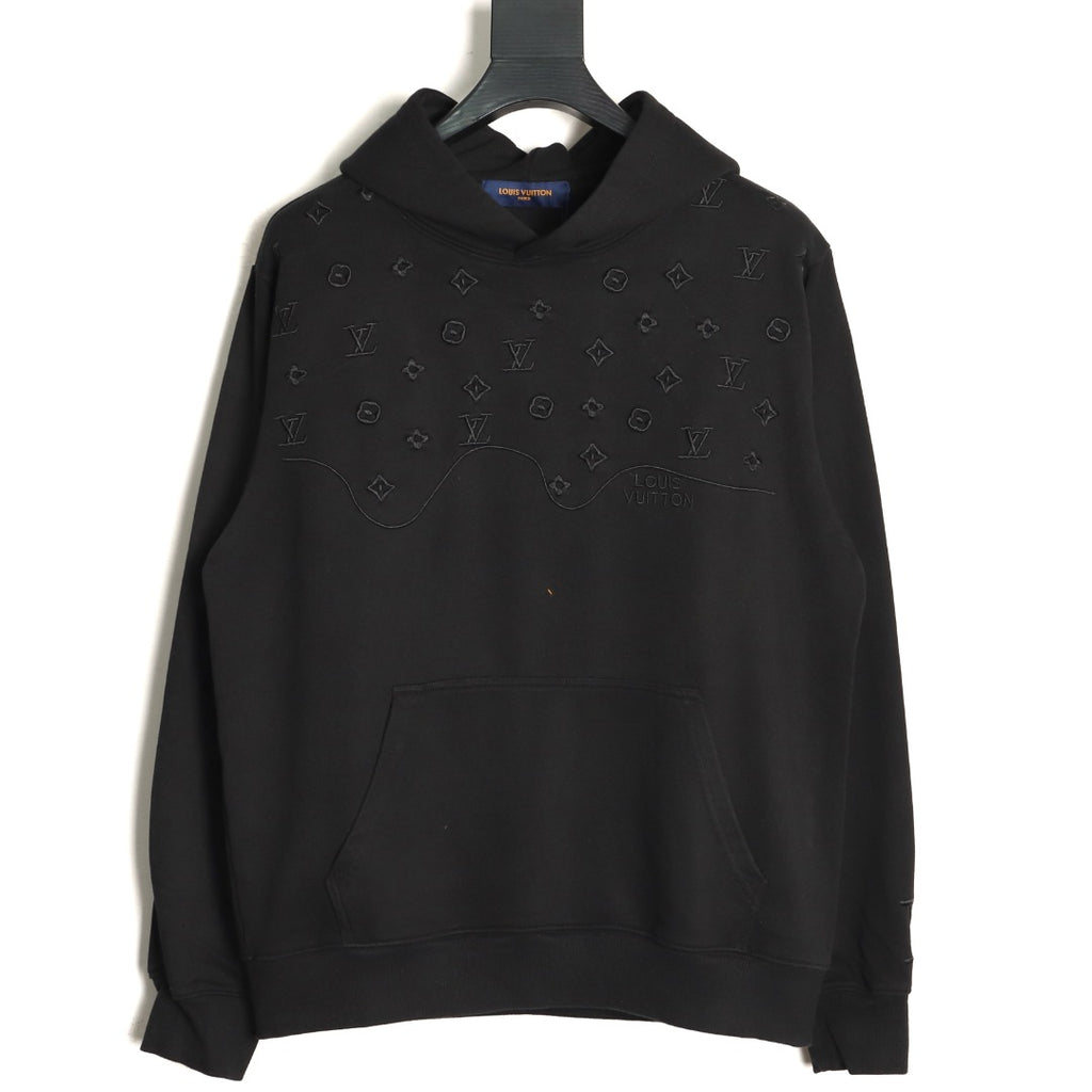 Louis Vuitton 25FW Tonal Monogram Half-Panel Embroidered Black Hoodie