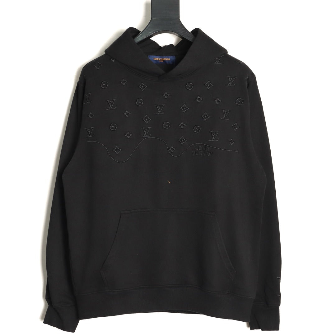 Louis Vuitton 25FW Tonal Monogram Half-Panel Embroidered Black Hoodie