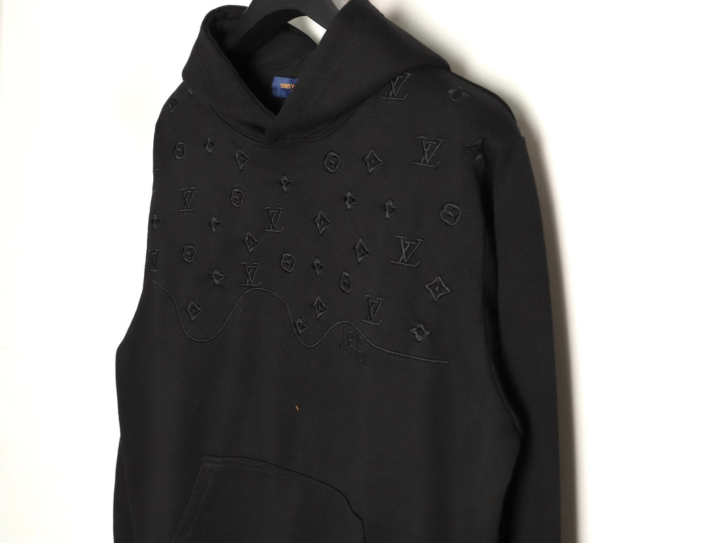 Louis Vuitton 25FW Tonal Monogram Half-Panel Embroidered Black Hoodie