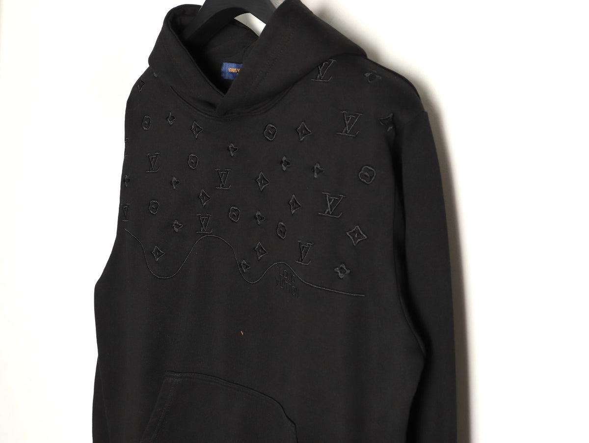 Louis Vuitton 25FW Tonal Monogram Half-Panel Embroidered Black Hoodie