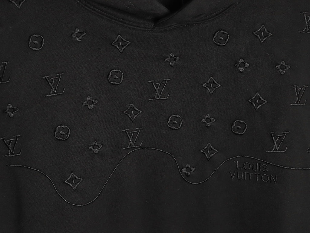 Louis Vuitton 25FW Tonal Monogram Half-Panel Embroidered Black Hoodie
