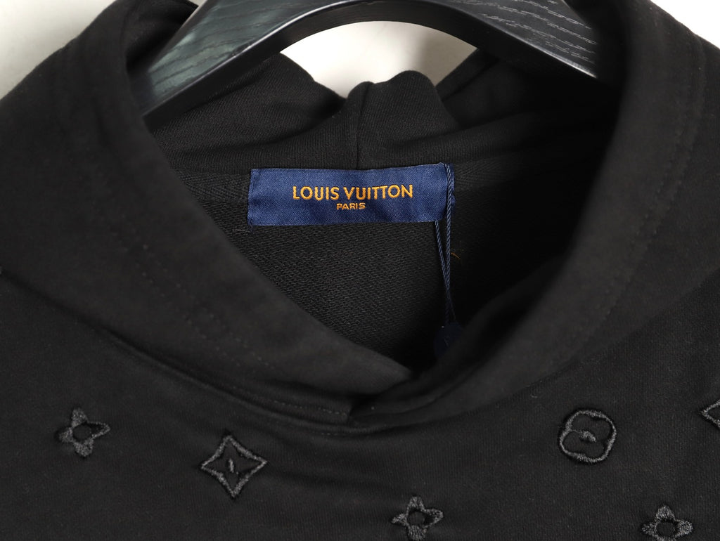 Louis Vuitton 25FW Tonal Monogram Half-Panel Embroidered Black Hoodie