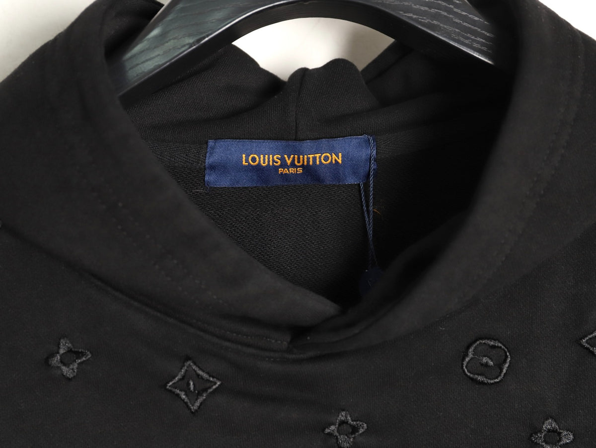 Louis Vuitton 25FW Tonal Monogram Half-Panel Embroidered Black Hoodie