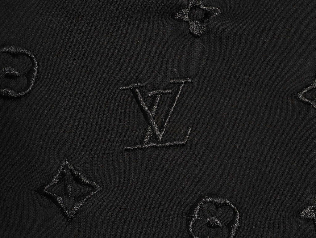 Louis Vuitton 25FW Tonal Monogram Half-Panel Embroidered Black Hoodie