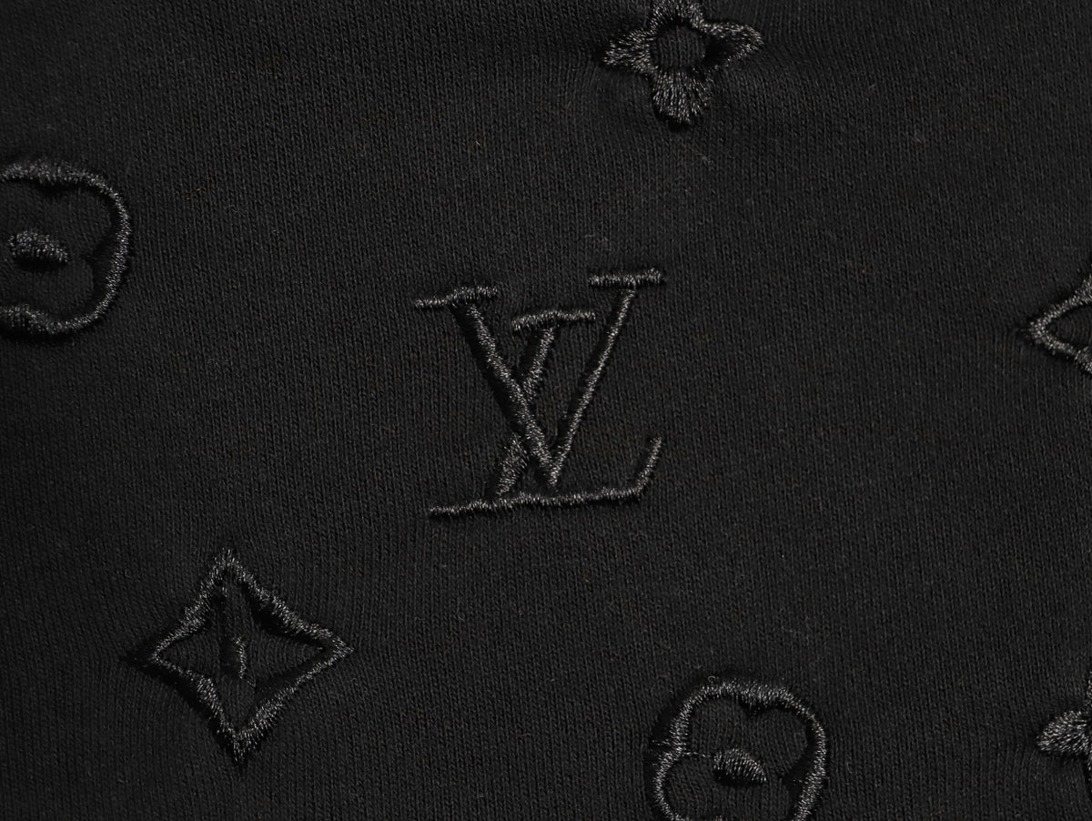 Louis Vuitton 25FW Tonal Monogram Half-Panel Embroidered Black Hoodie