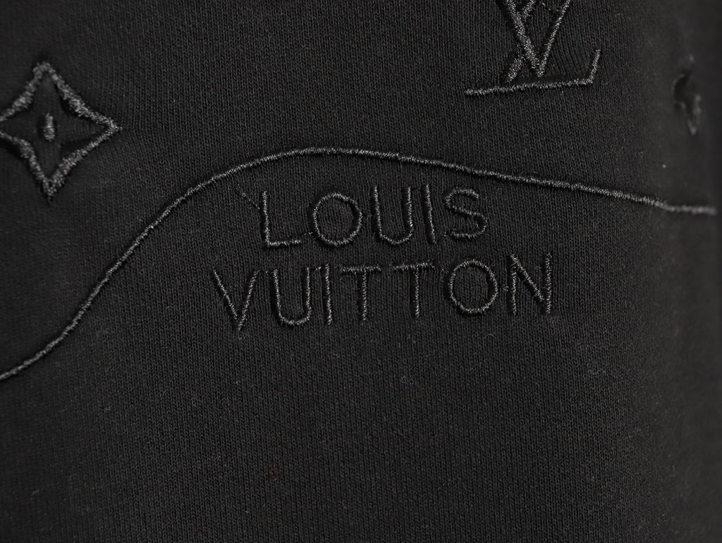 Louis Vuitton 25FW Tonal Monogram Half-Panel Embroidered Black Hoodie