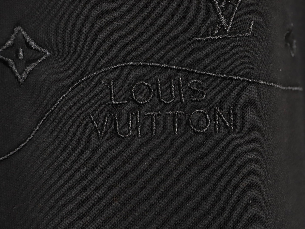 Louis Vuitton 25FW Tonal Monogram Half-Panel Embroidered Black Hoodie
