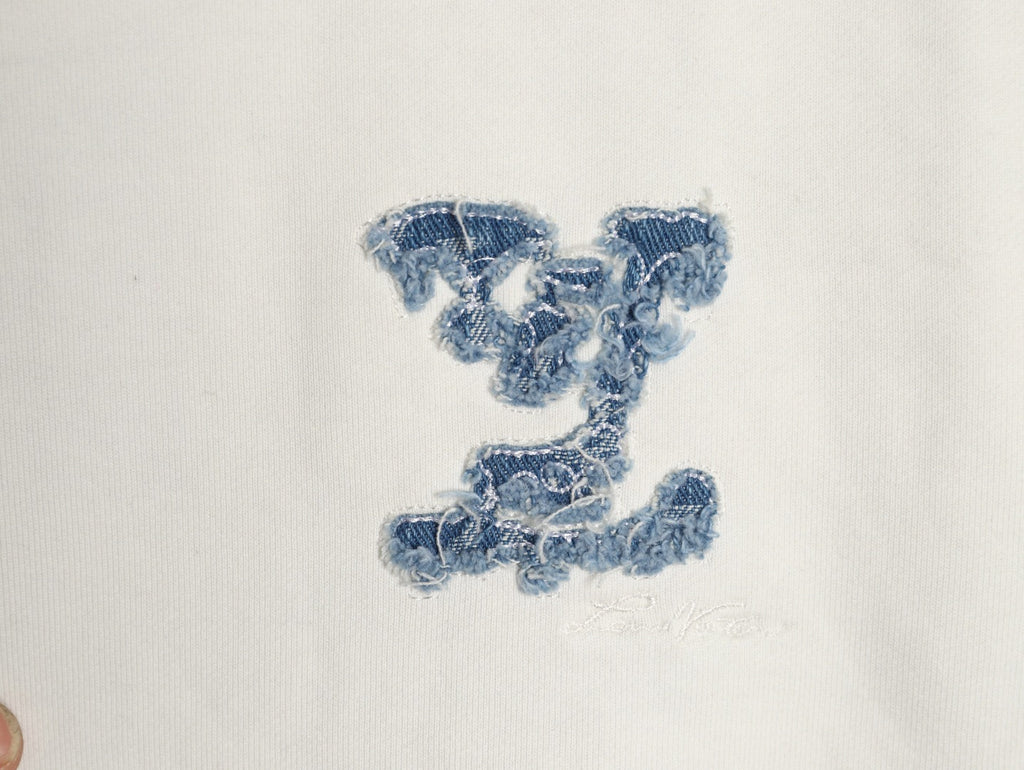 Louis Vuitton 25FW Cloud-Wash Denim Logo Appliqué Distressed Ivory Hoodie