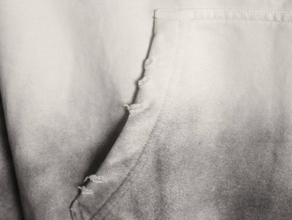 Louis Vuitton 25FW Cloud-Wash Denim Logo Appliqué Distressed Ivory Hoodie
