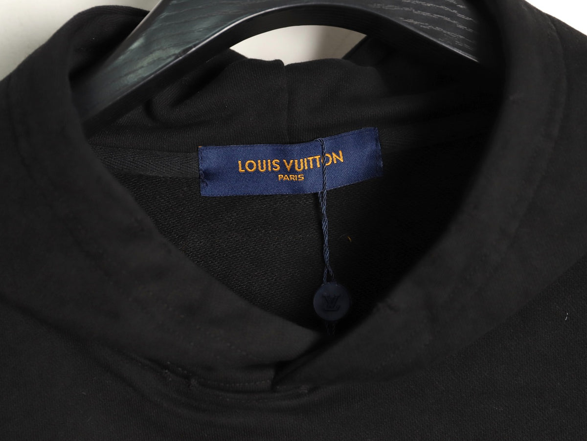 Louis Vuitton 25FW Cloud-Wash Denim Logo Appliqué Distressed Black Hoodie