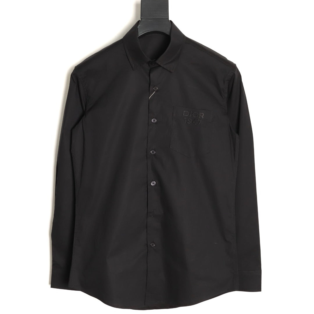 Dior 25SS 1947 Embroidered Pocket Black Long-Sleeve Shirt