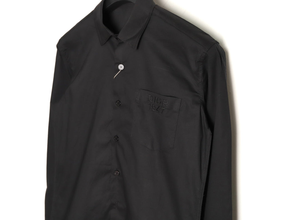 Dior 25SS 1947 Embroidered Pocket Black Long-Sleeve Shirt