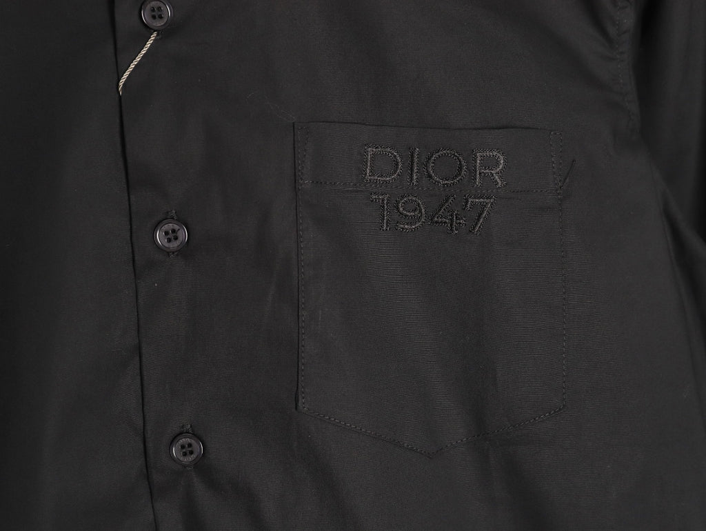 Dior 25SS 1947 Embroidered Pocket Black Long-Sleeve Shirt