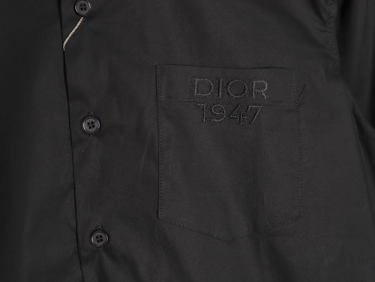 Dior 25SS 1947 Embroidered Pocket Black Long-Sleeve Shirt
