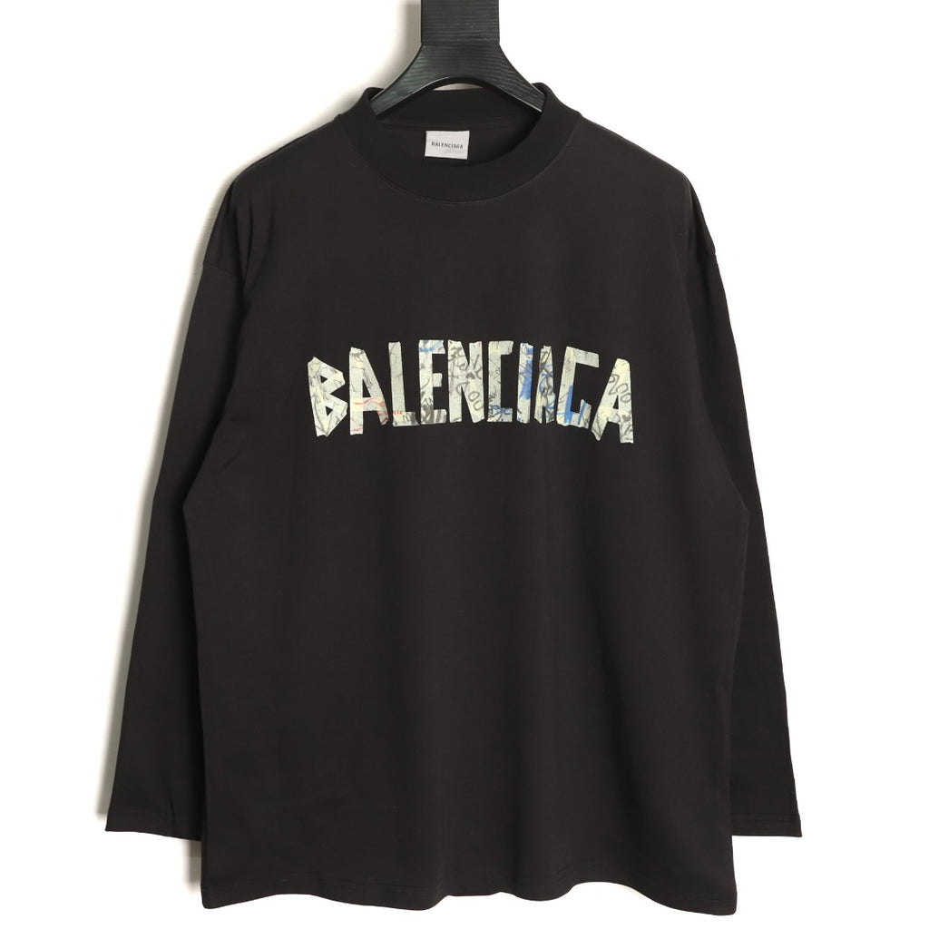 Balenciaga 26FW Tape-Effect Logo Black Long-Sleeve T-Shirt