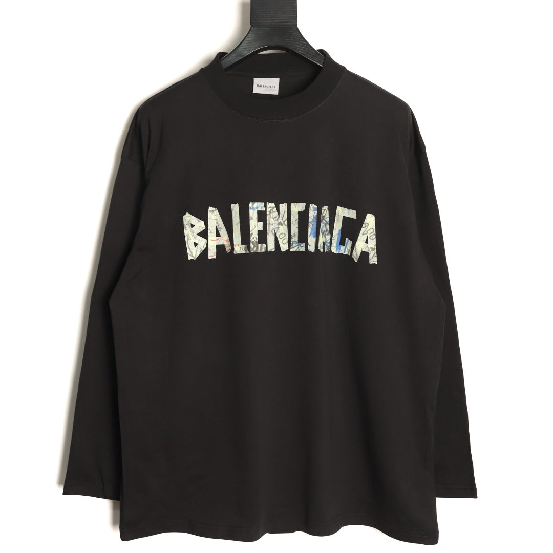 Balenciaga 26FW Tape-Effect Logo Black Long-Sleeve T-Shirt