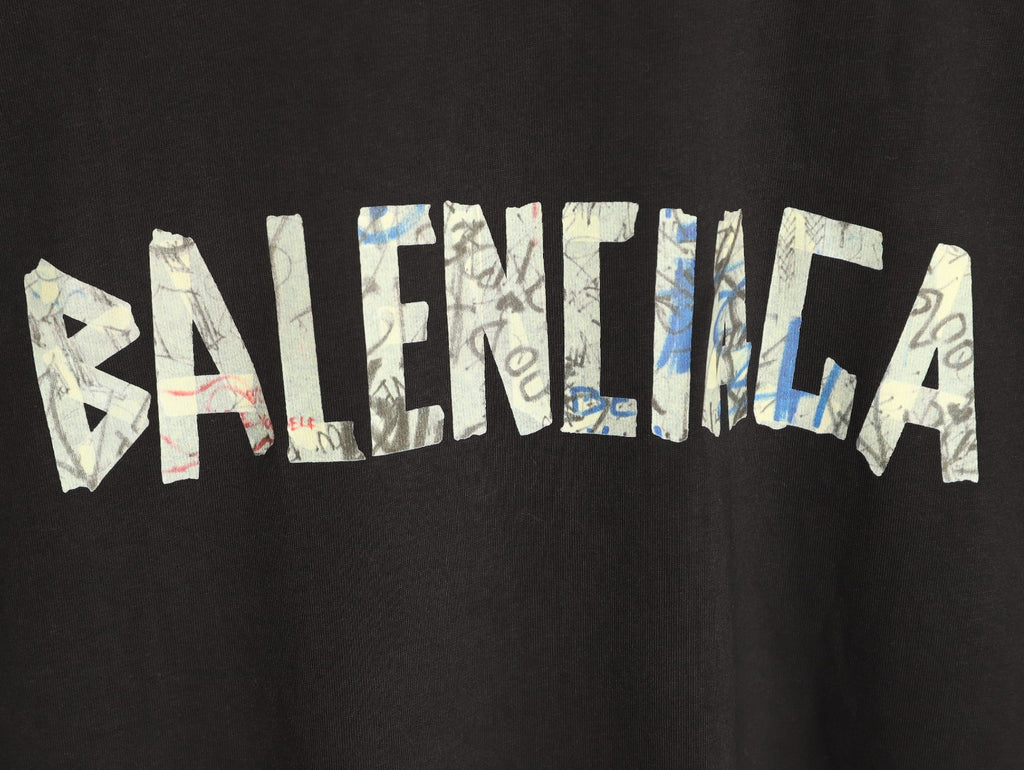 Balenciaga 26FW Tape-Effect Logo Black Long-Sleeve T-Shirt