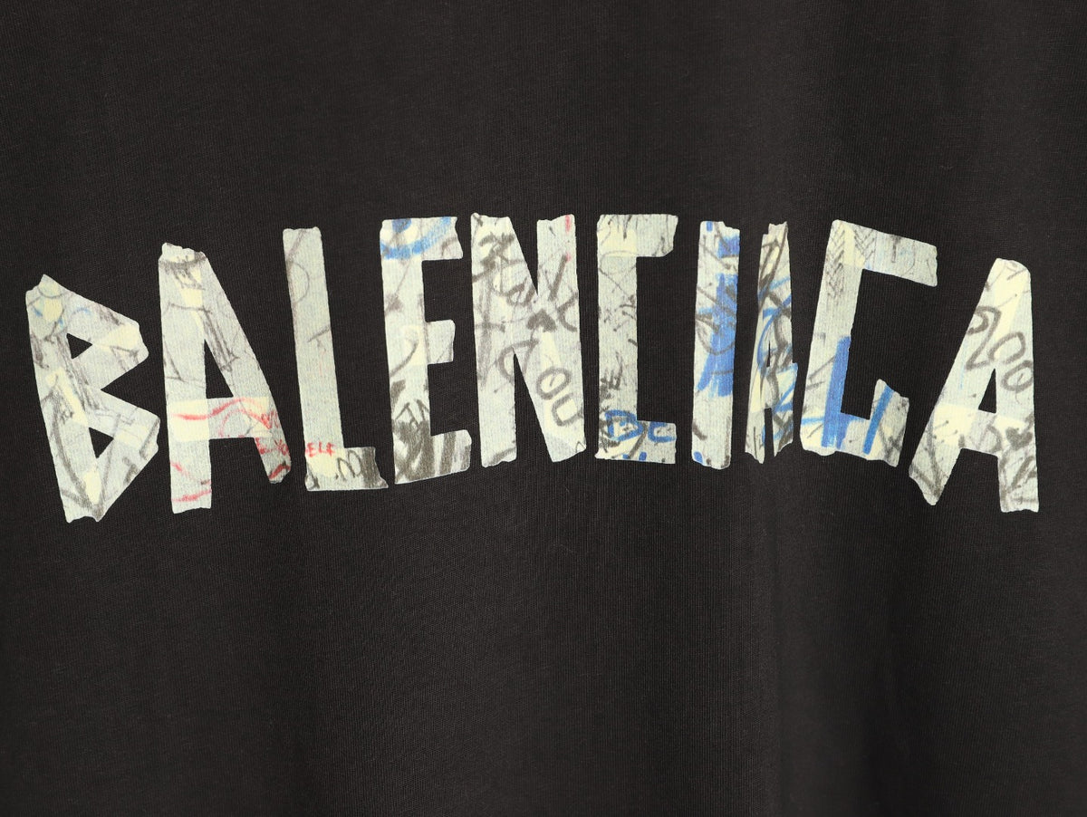 Balenciaga 26FW Tape-Effect Logo Black Long-Sleeve T-Shirt