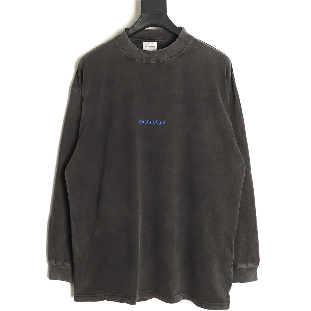 Balenciaga Blue Embroidered Logo Black Long-Sleeve T-Shirt