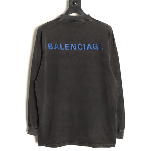 Balenciaga Blue Embroidered Logo Black Long-Sleeve T-Shirt