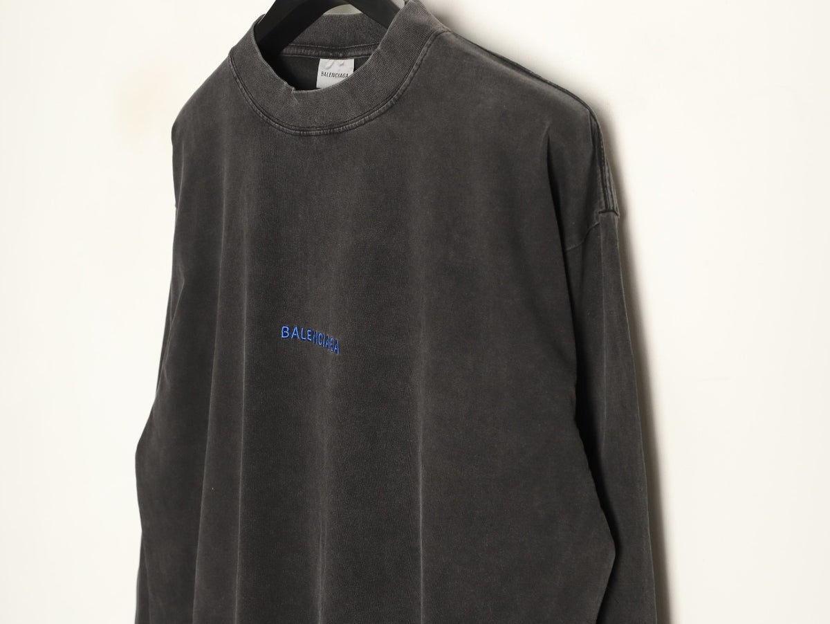 Balenciaga Blue Embroidered Logo Black Long-Sleeve T-Shirt