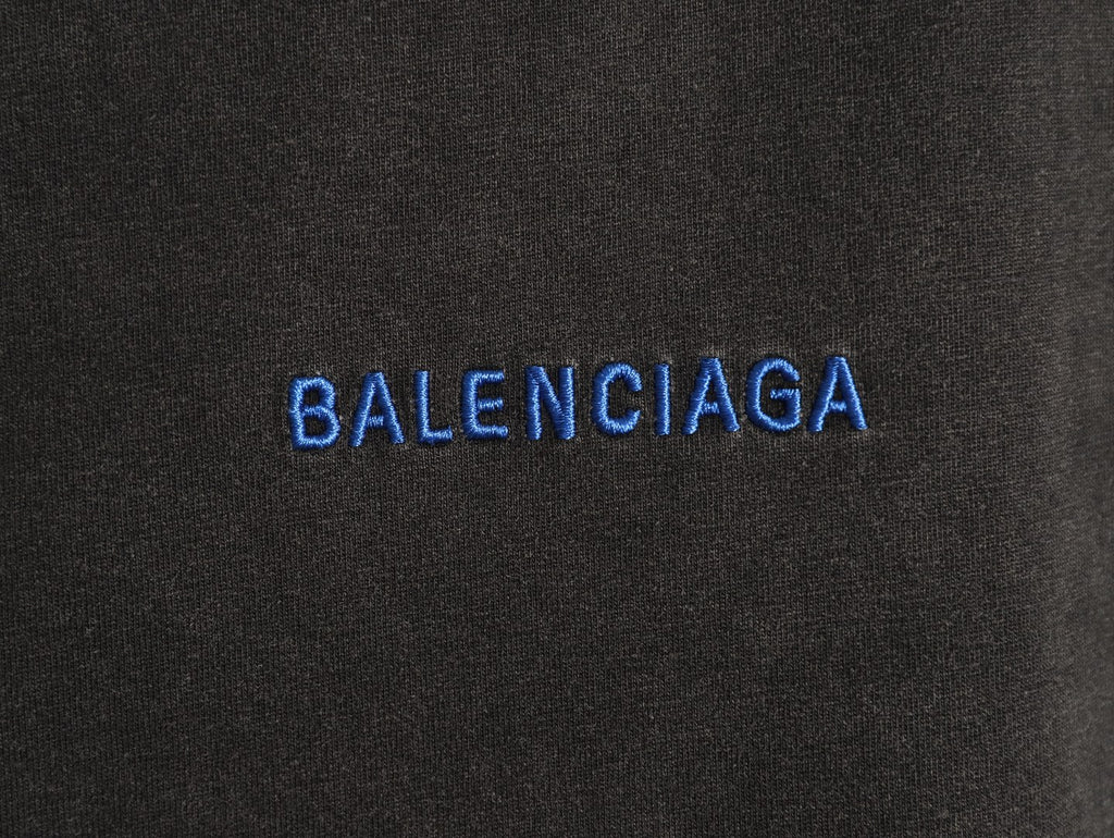 Balenciaga Blue Embroidered Logo Black Long-Sleeve T-Shirt