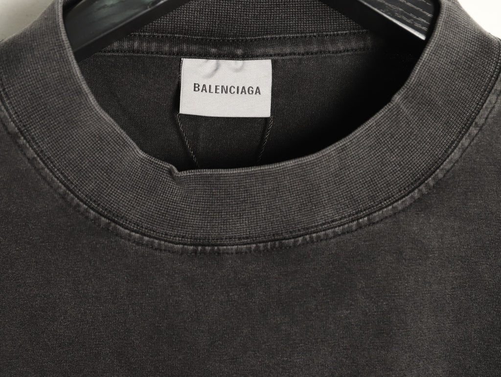 Balenciaga Blue Embroidered Logo Black Long-Sleeve T-Shirt