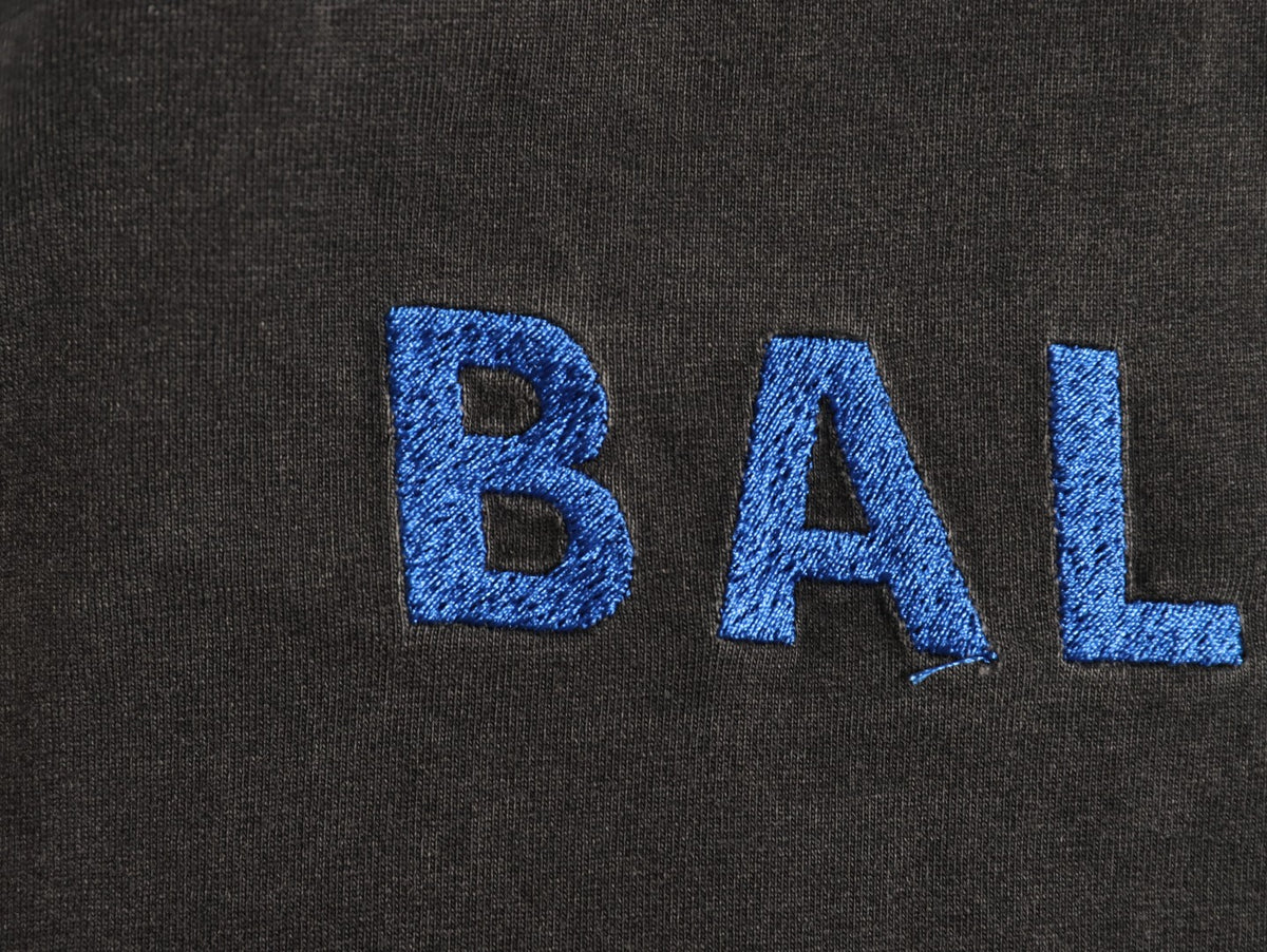 Balenciaga Blue Embroidered Logo Black Long-Sleeve T-Shirt