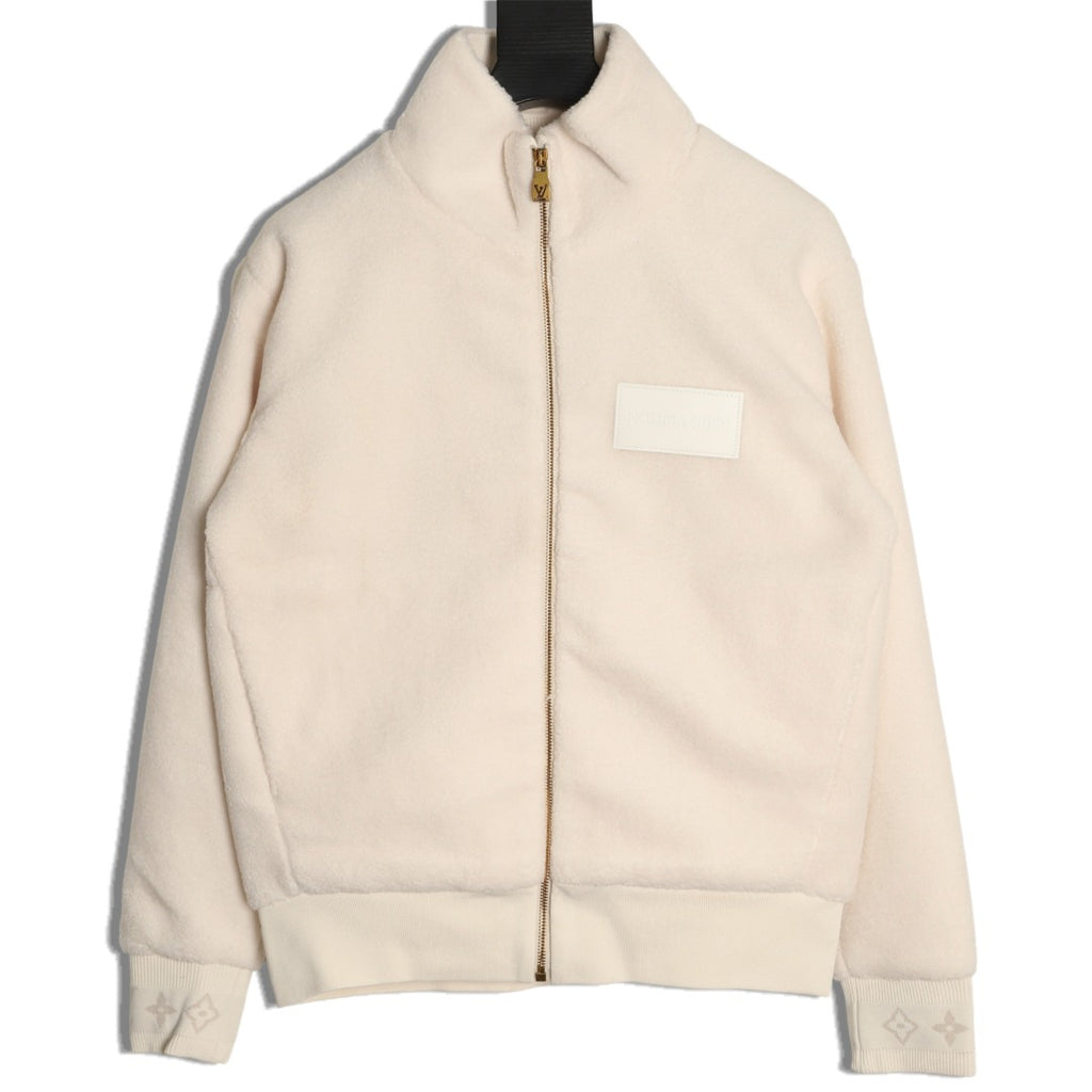 Louis Vuitton LV Jacquard-Collar Ivory Plush Stand-Collar Jacket