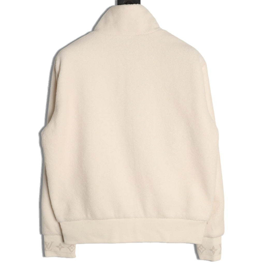 Louis Vuitton LV Jacquard-Collar Ivory Plush Stand-Collar Jacket