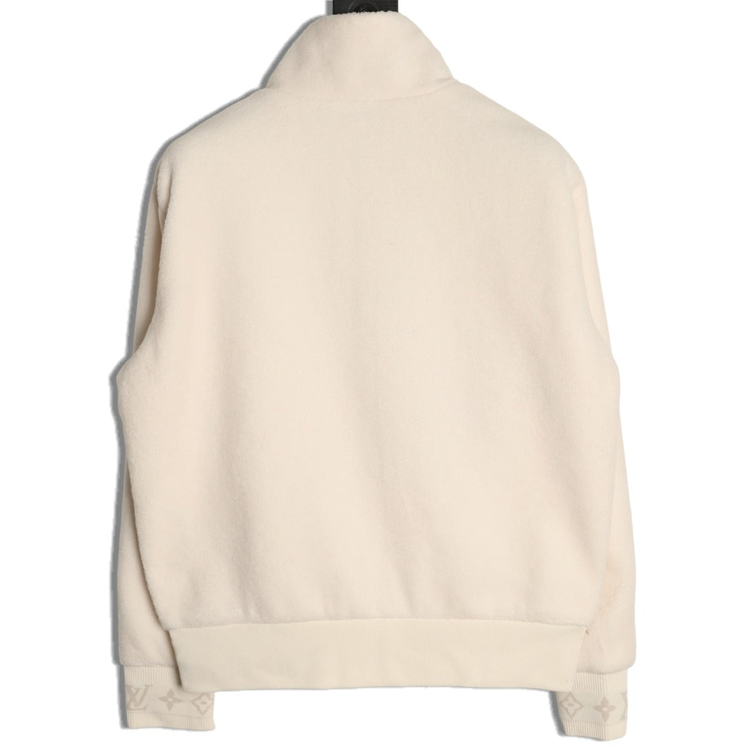 Louis Vuitton LV Jacquard-Collar Ivory Plush Stand-Collar Jacket