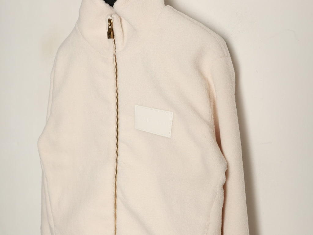 Louis Vuitton LV Jacquard-Collar Ivory Plush Stand-Collar Jacket